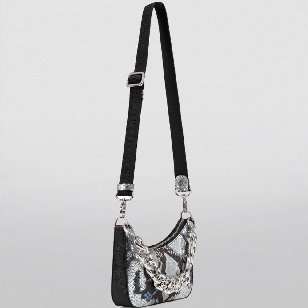 Christian Louboutin Loubila black silver chain shoulder bag crossbody snakeprint